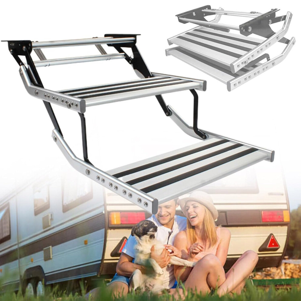Rv Electric Step With Led Heavy Duty Aluminum Folding Motorhome Entry Step, 440Lbs Capacity Light 9092120238785