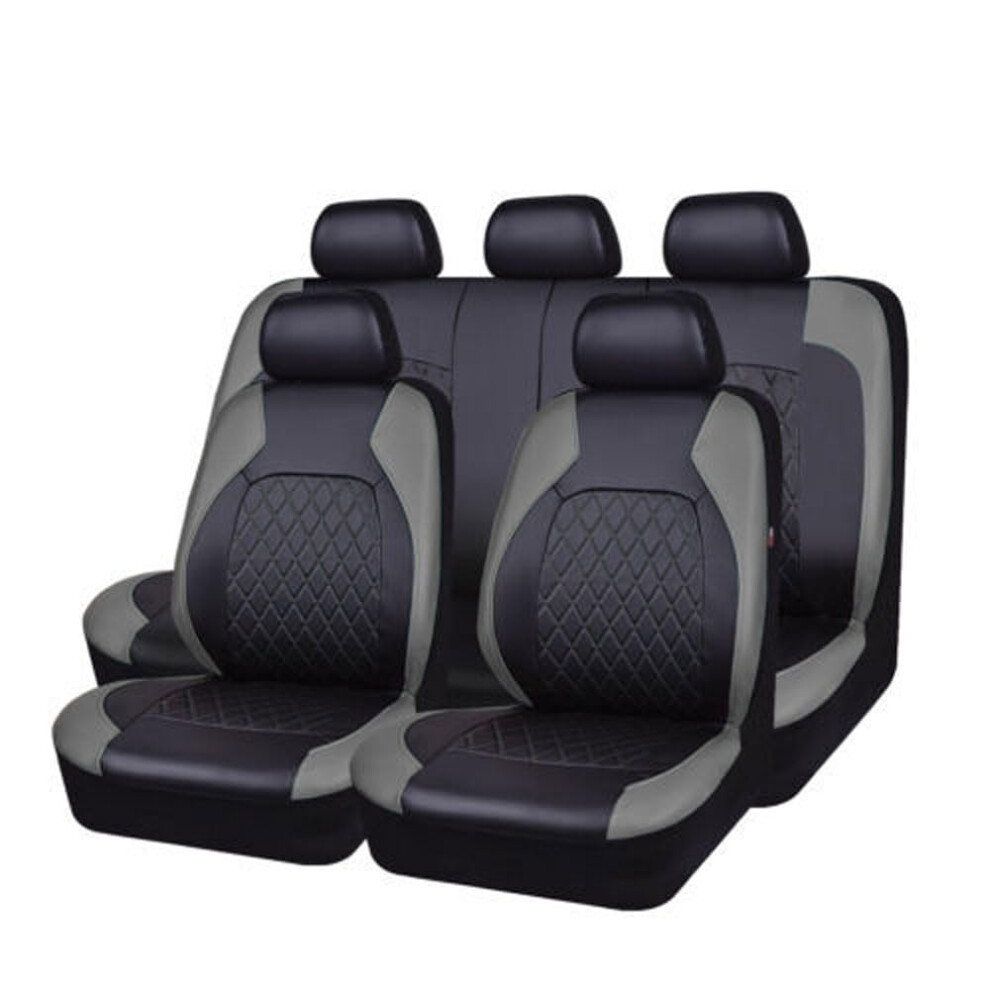 Leather Car Seat Covers Full Set For Volkswagen Golf Vi 2009Â2013, Diamond Quilted, A/ Gray 9092120238877