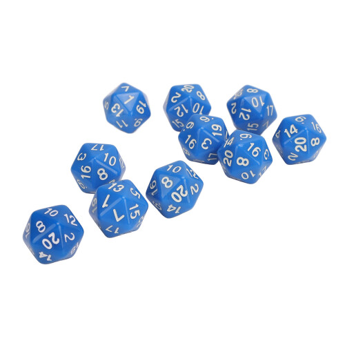 Plastic 10PCS Polyhedral Dice Set 20 Sided Lightweight for Table Games Blue
