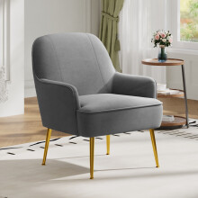 Velvet Armchair with Gold Legs Comfortable Lounge Chair, Grey