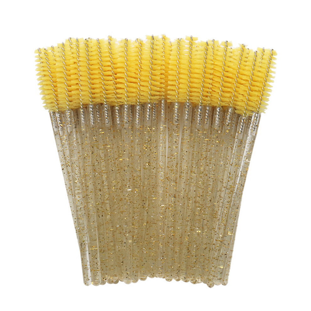 Roc-Electron Yellow (Yellow) 50Pcs Soft Bristle Eyelash Brush, Eyebrow Comb Gift Set