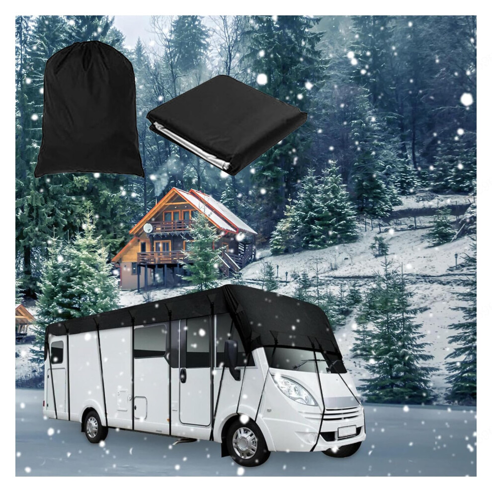 Waterproof Rv Roof Cover 210D Oxford, Heavy Duty Travel Trailer Protector With Adjustable Straps, Foldable Easy Clean 6.5M3m Black 9771547615170