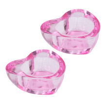 2 pcs Pink Heart-Shaped Glass Nail Crystal Mug, Thickened Liquid Powder Dish