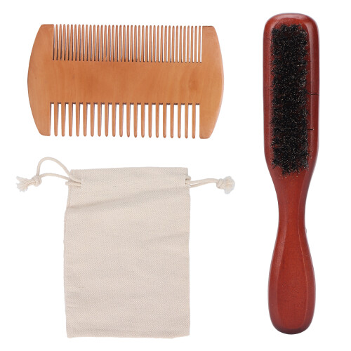 Double-Sided Beard Comb Brush Set with Storage Bag for Men, Composite Wood 1