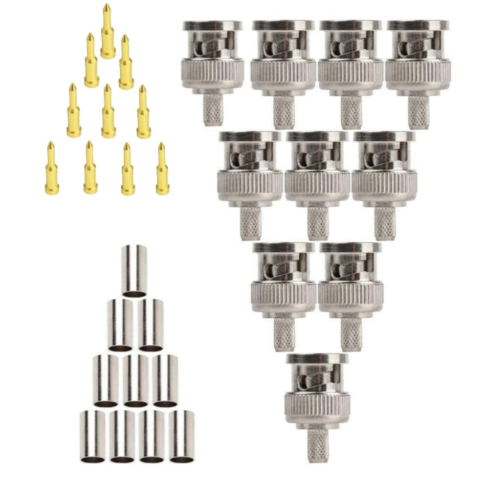 10Pcs Bnc Male Connector 50 Ohm Straight Crimp Type For Rg58 Rg142 Lmr240 Cable Stable Signal Connection 9771547615323