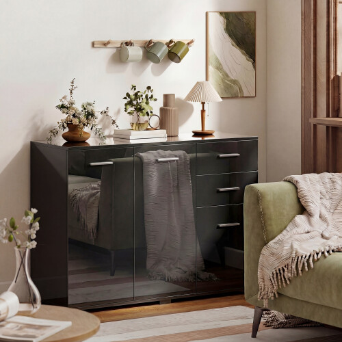 Homcom HOMCOM Modern Sideboard Kitchen Storage Cabinet, High Gloss Black