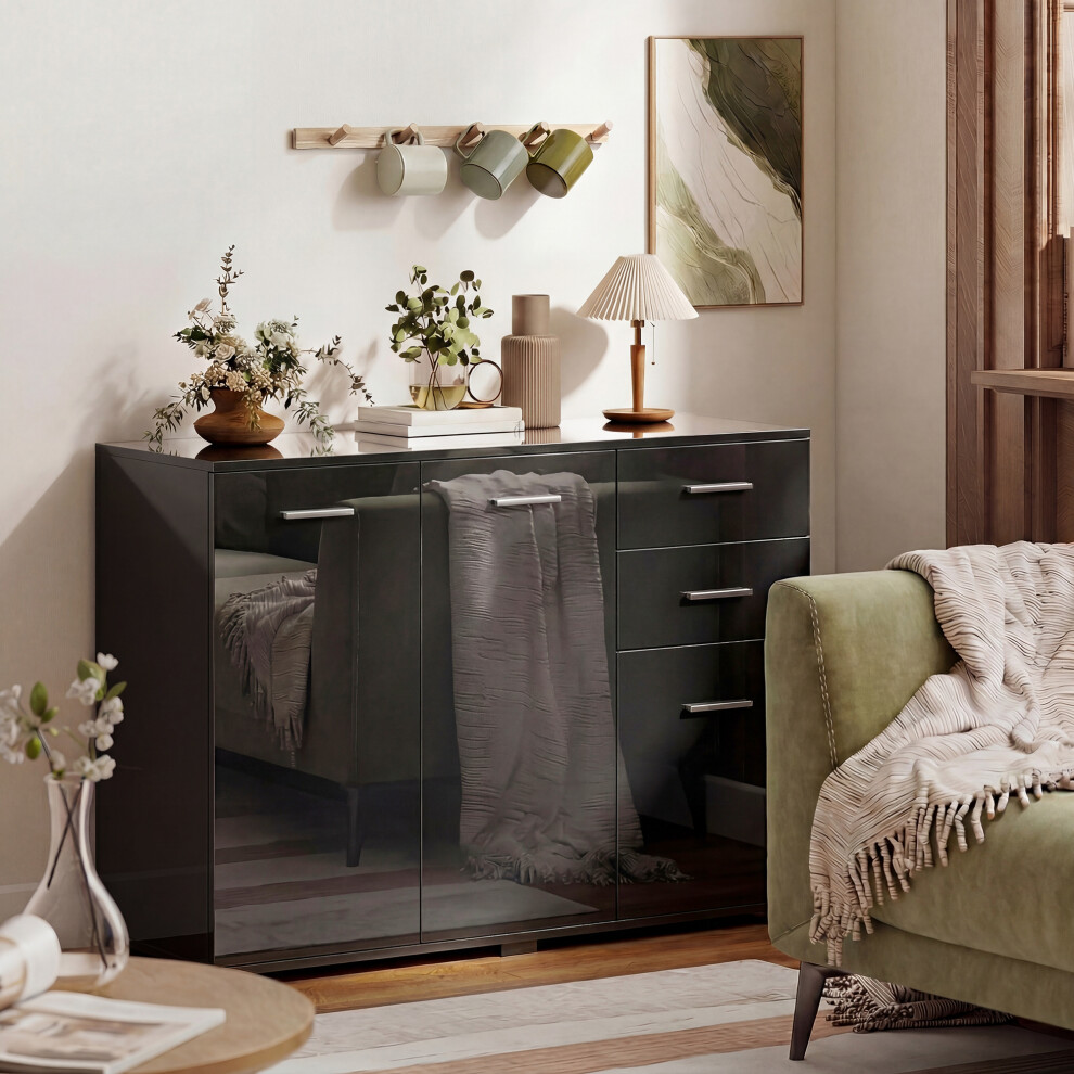 Homcom Modern Sideboard Kitchen Storage Cabinet, High Gloss Black