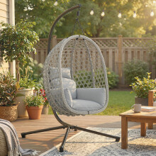 Outsunny Hanging Egg Chair, Rattan Swing Chair with Stand, Light Grey