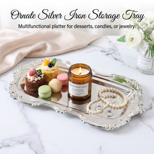 (Silver) Iron Art Tray - Cake Stand & Candle Holder 1