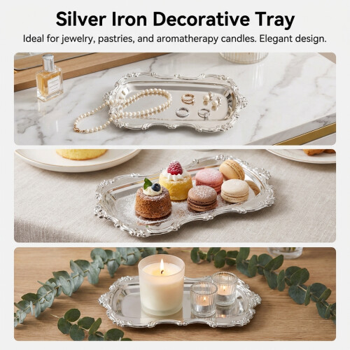 (Silver) Iron Art Tray - Cake Stand & Candle Holder 2