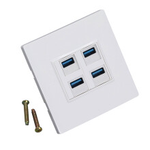 4-Port Ethernet Wall Plate with 4 USB 3.0 Ports, 86 x 86mm