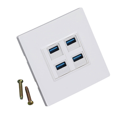 4-Port Ethernet Wall Plate USB 3.0 86x86mm Data Panel