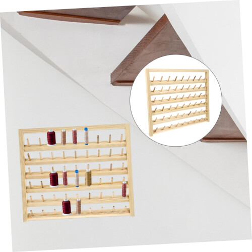 Wood Thread Rack Organizer with Solid Wood Construction, Clear Tangle Storage for Sewing and Embroidery 2