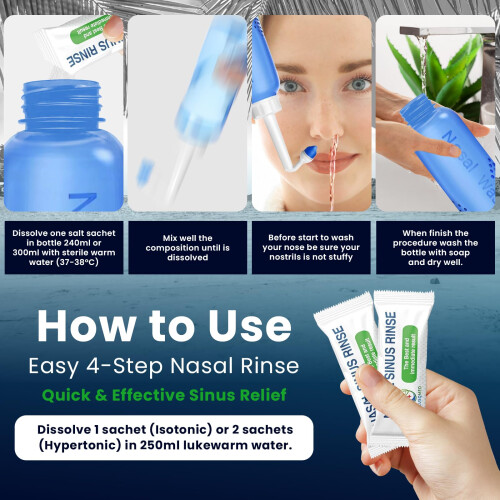 Nasal Rinse Kit – 300ml Bottle + 20 Saline Packets – Neti Pot for 2