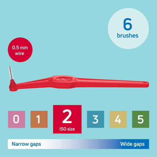Tepe TePe Interdental Brush Angle, Red, 0.5mm/ISO 2, 6pcs, Interspace 1