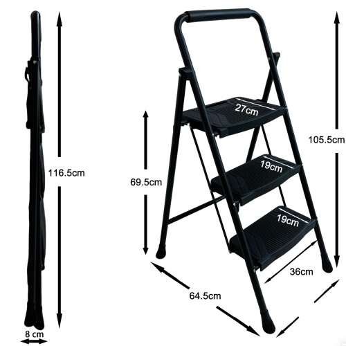 Birchtree BIRCHTREE Non-Slip 3 Steps Steel Folding Ladder 1