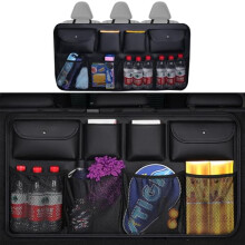 Leather Hanging Car Trunk Organizer for LYNK and CO 02, Large Capacity MultiPocket Storage Bag, A2 Black