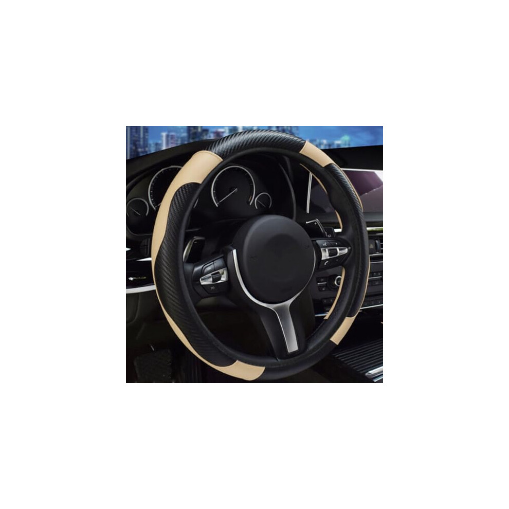 Leather Steering Wheel Cover For Fiat 500E 20092019, Durable Carbon Leather Antislip Grip Protector 9771547616375