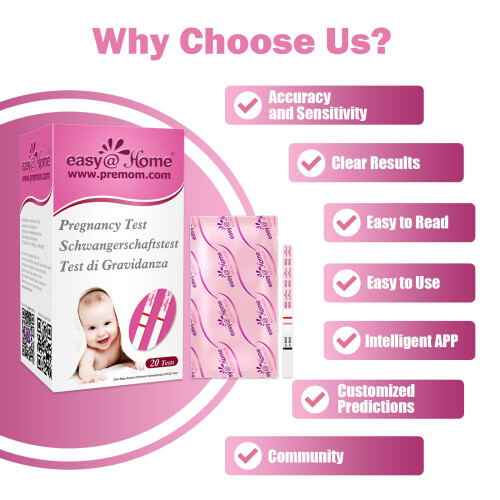 Easy@Home 20 Pregnancy Test Strips for Early Detection, 10 MIU/mL, 5 mm Width 1