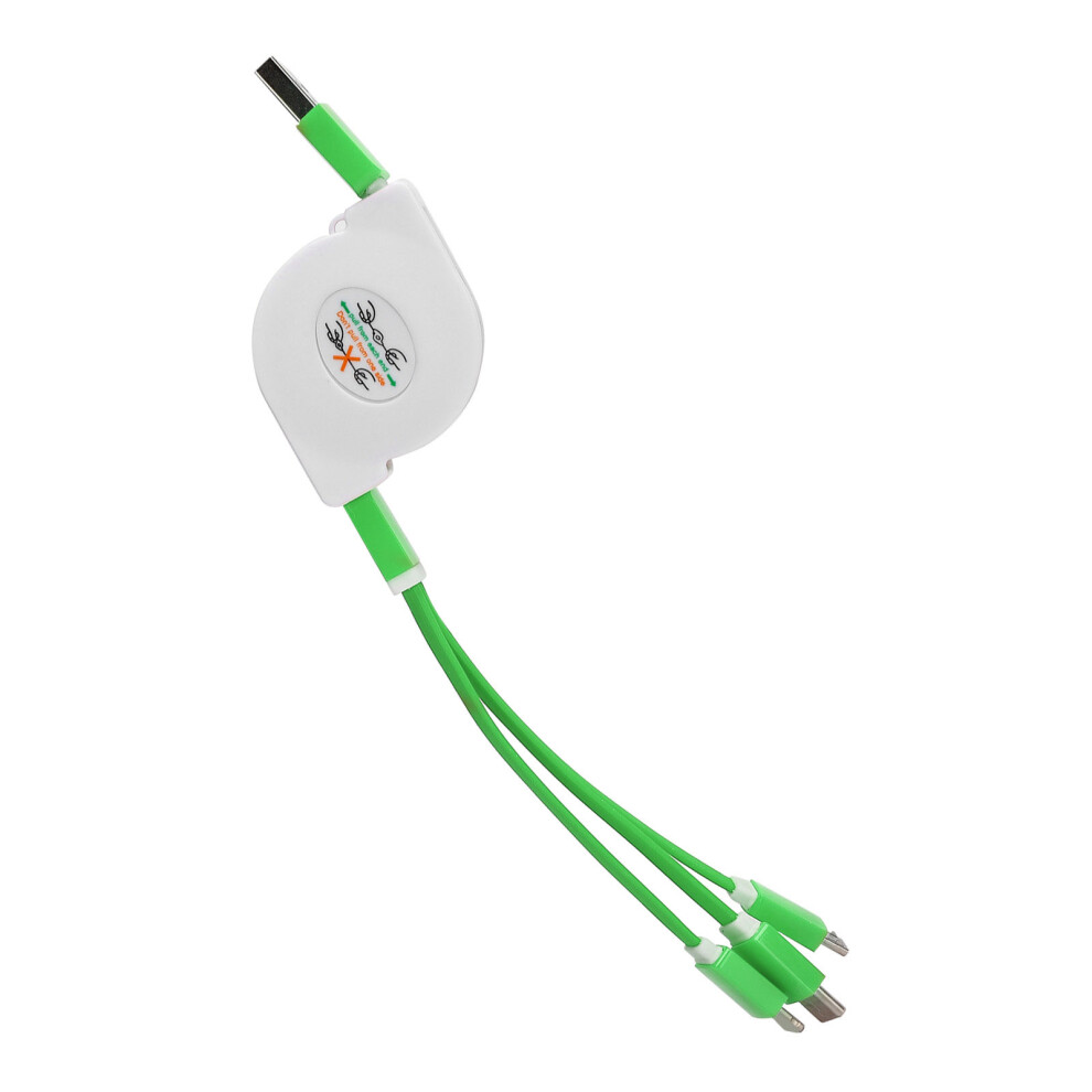 3 In 1 Usb Retractable Charging Cable For Ios, Type C & Micro, 1M Green 9421391216541