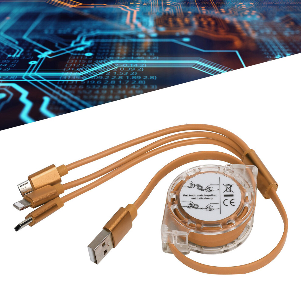 3 In 1 Nylon Braided Usb Retractable Charger Cable, 1M Orange 9301391216645