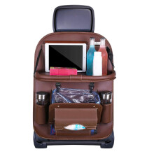 Car Backseat Organizer for Toyota Highlander 2021 2022, PU Leather Seat Organizer with Foldable Table and Multi Pocket Storage, Brown
