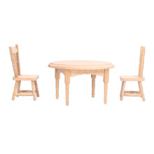 3pcs Wooden Dollhouse Furniture Set, Round Table & Chairs, Birch Material