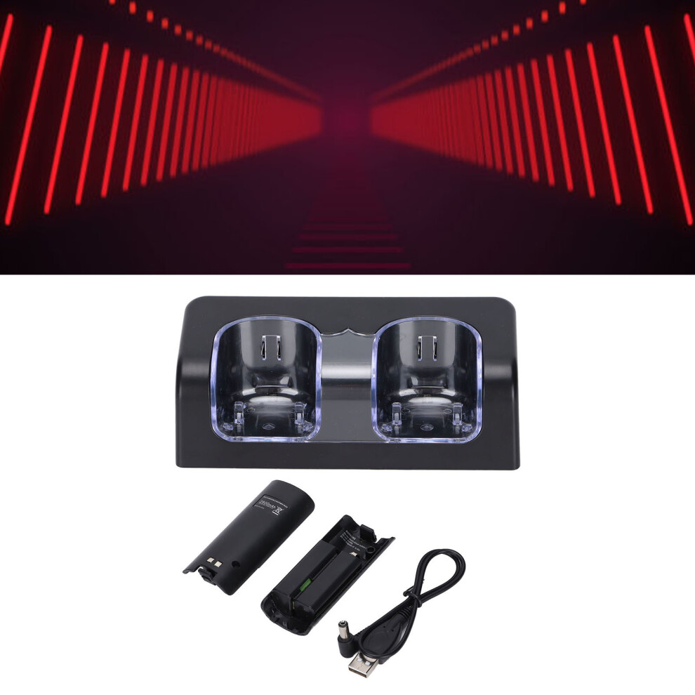 Dual Battery Charger For Wii Remote Portable Dock With Power Cord Stable Black 5031391219028