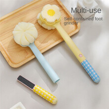 Dopamine Flower Bath Brush Long Handle with Foot Grinder Shower Body Dual-Sided Back Scrubber Yellow Bath Cloth Type