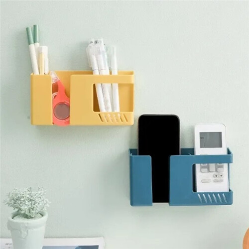 2 in 1 Wall-Mounted Mobile Phone Remote Control Storage Box Multifunctional Punch-Free Storage Rack Wall Debris 4pcs 2