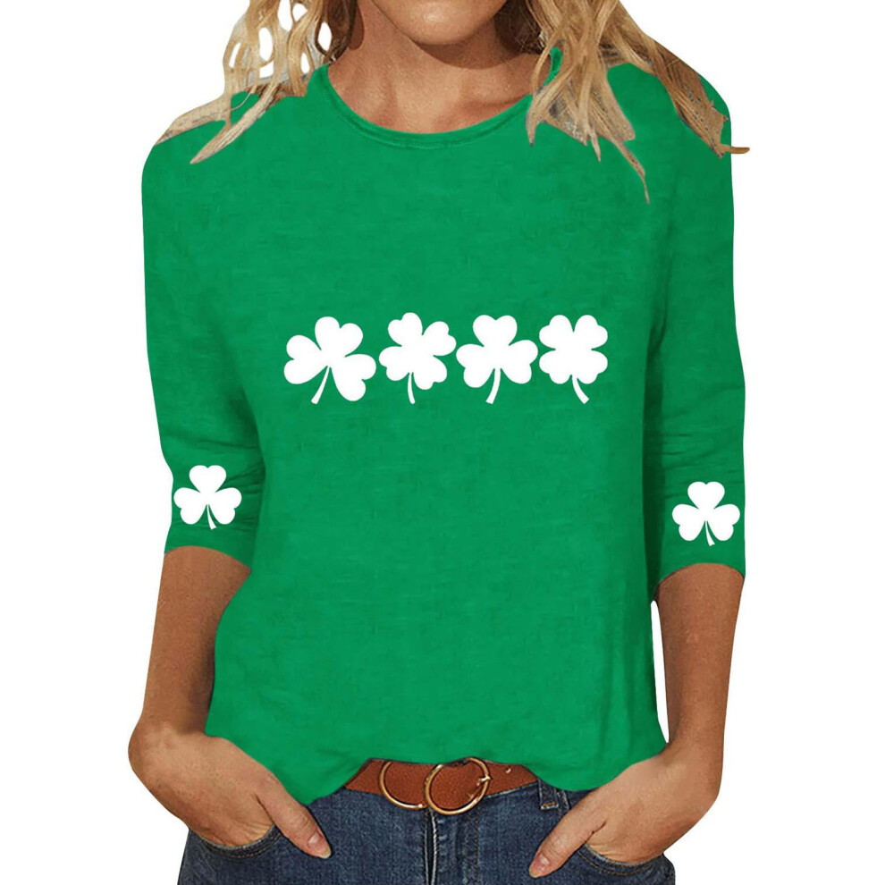 t Patricks Day Shirt Women 3/4 Sleeve Tops Shamrock-Green L