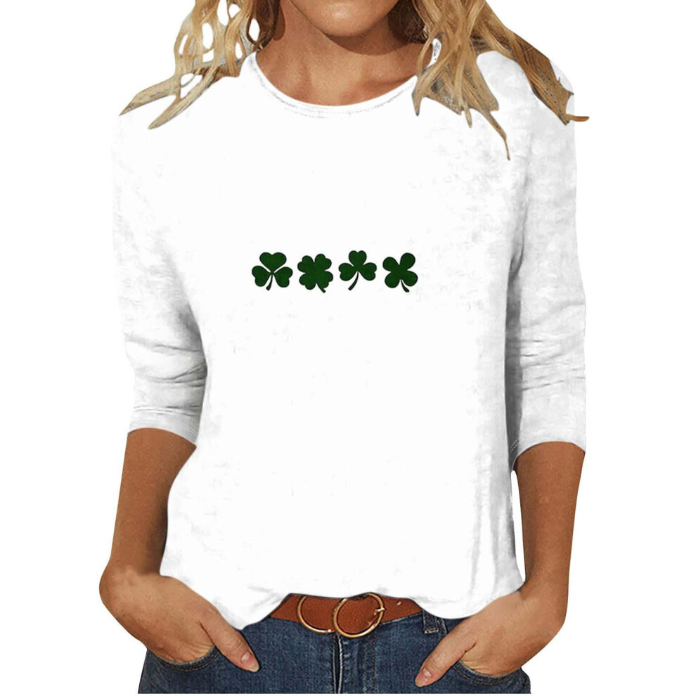t Patricks Day Shirt Women 3/4 Sleeve Tops Shamrock-Ivory XXL