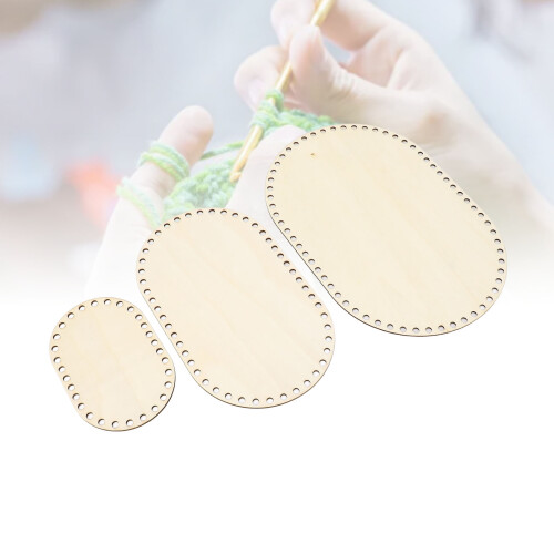 3Pcs Solid Wood Basket Bases for Crochet & Weaving, Durable Oval Size 2