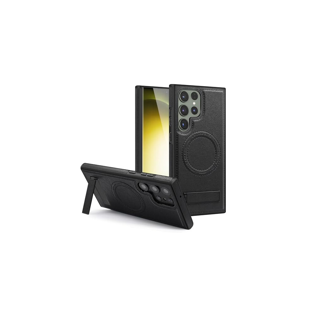 Magnetic Leather Case With Hidden Kickstand Slim Shockproof Design For Samsung Galaxy S25 Plus Black 9330225066033