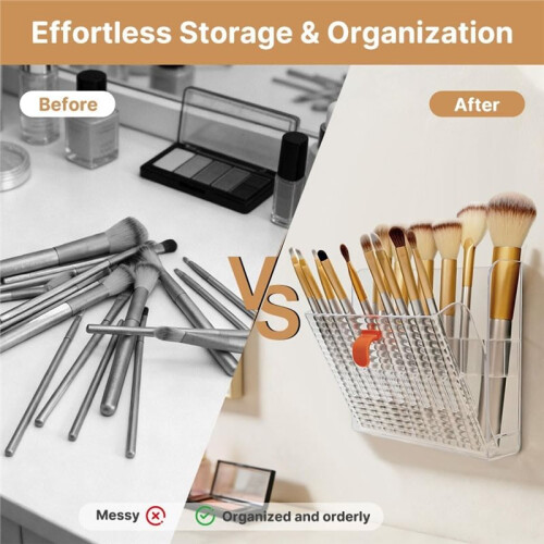 2 Pack Wall Mount Makeup Organizer, 16-Slot Holder for Eyeliners, Lip Liners, Brushes 1