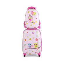 2-osainen lasten matkalaukku + reppu muovista lastenvaunut 12"+16" pink linnut
