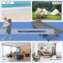 Tumbona de camping plegable con bolsillo lateral, cama plegable, capacidad de carga de hasta 200 kg, cama para invitados, gris
