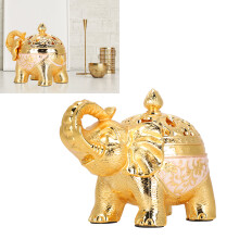 Elephant Shaped Zinc Alloy Incense Burner 16x13x11cm Gold White