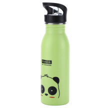 Niedliche 500 ml Wasserflasche aus Edelstahl für Kinder im Cartoon-Sport-Design, grüner Panda