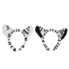 2Pcs Plush Zebra Animal Ears Headband Cute Halloween Costume Accessory