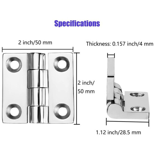 Dobradiças de  de Aço Inoxidável para Serviço Pesado, Dobradiças de Grau Marítimo, 2 Polegadas X 2 Polegadas (50 mm X 50 mm), (12 Peças) 2