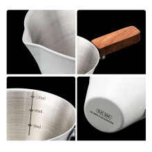 Tasse à Mesurer Expresso 120 Ml avec Graduation, Tasse à Café en Acier Inoxydable, Manche en Bois, Outil pour la Préparation Précise Du Café.