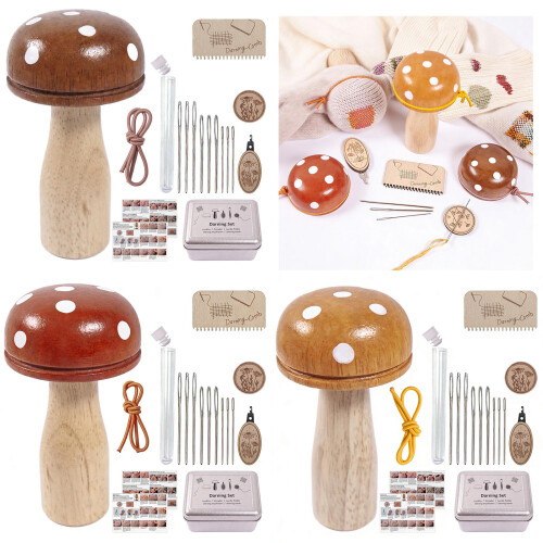 Sturdy Wood Mushroom Darning Set Providing Secure-Yellow 2