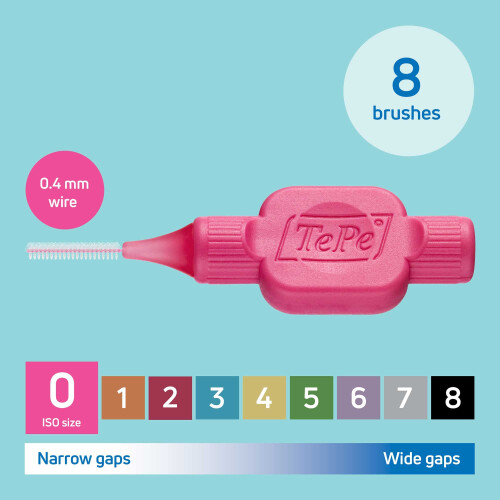 Tepe TePe Interdental Brush, Original, Pink, 0.4mm/ISO 0, 8pcs 2
