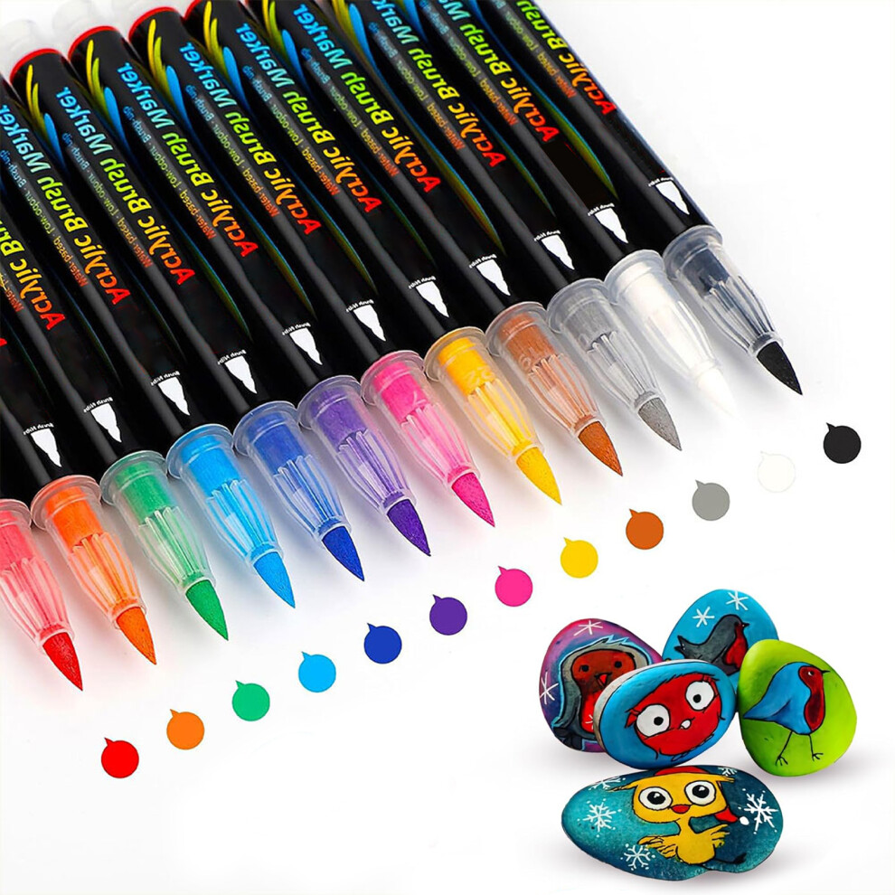 Paint Markers Compatible With Art Projects, Vibrant Colors Dual Tip Design With Non-Toxic & Odorless Ink Compatible With Paper Stone Rubber 3564946426401