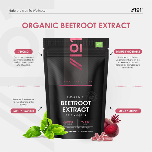 Organic Beetroot Extract Capsules 7500mg | High Strength Beetroot Supplement | 90 1