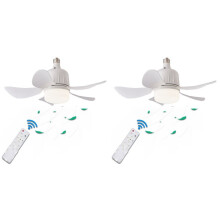2X Ventilateur de Plafond LED E27 avec Télécommande pour Gradation, Adapté au Salon, Bureau, Usage Domestique, 85-265 V