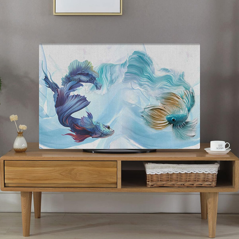 55 Inch Tv Dust Cover Linen Fabric, Breathable Dustproof Protector For Wall Mounted Flat And Curved Screen Tvs 9330225117582