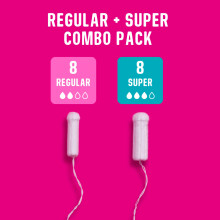 Flo Organic Cotton Non-Applicator Tampons Combo Pack – Absorbent, Soft - 8 Regular & 8 Super Tampons - 16 Tampons