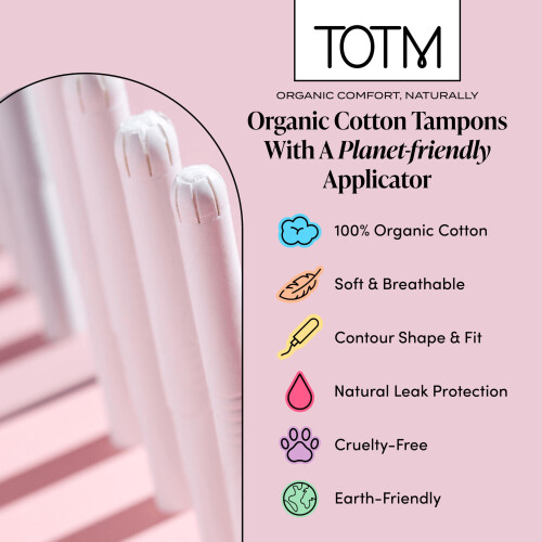 TOTM Organic Tampons with Biodegradable Cardboard Applicator | Medium Pack of 16 1
